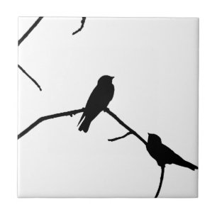 Silhouette Black & White Swallow Pair Tegeltje