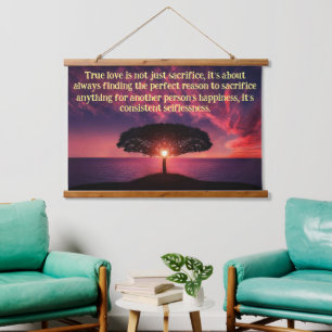 Silhouette-boom met een mooie oceaanroze zon hangend wandkleed