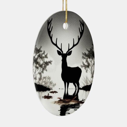 Silhouette, cerf, ornement ovale suspendu (Droite)