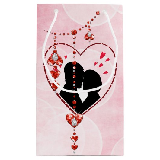 Silhouette Couple in Heart Red Heart Jewels Klein Cadeauzakje (Achterkant)