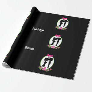 Silhouette Couple met bride- en groomnamen Cadeaupapier