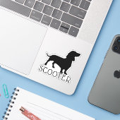 Silhouette Dachshund Dog Pet Name Sticker (Laptop met iPhone)