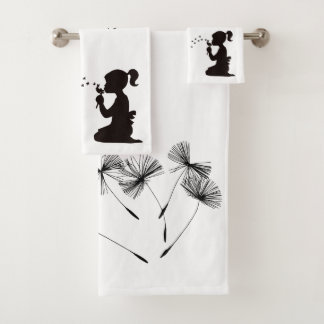 Silhouette Dandelion Bgloing White en Black Bad Handdoek