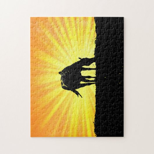 Silhouette d'art du cheval et Puzzle d'art du sole (Vertical)