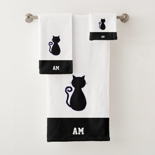 Silhouette de chat & monogramme sur serviettes de (En situation)