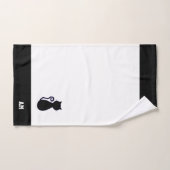 Silhouette de chat & monogramme sur serviettes de (Serviette à main)