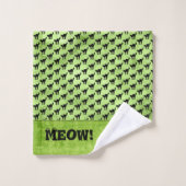 Silhouette de Chat noir d'Halloween Motif Green BG (Gant de toilette)