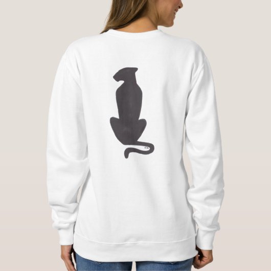 Silhouette de chat noir femme sweatshirt blanc dos (Dos)