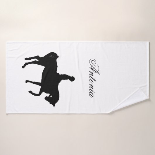 Silhouette de cheval et de cavalier (Serviette de bain)