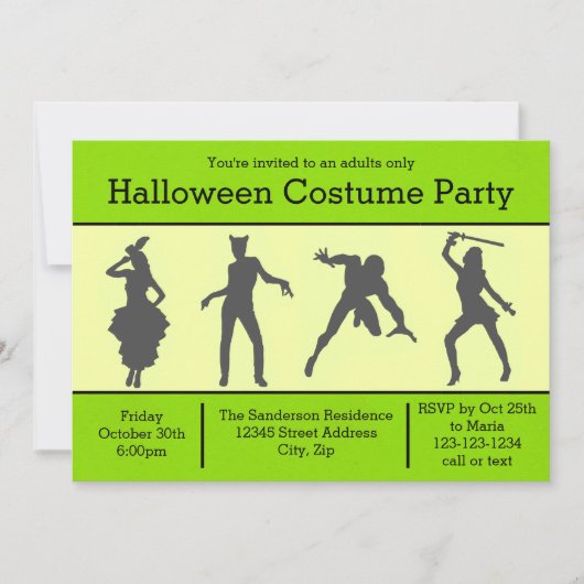 Silhouette de costume vert - Invitation à une fête (Devant)