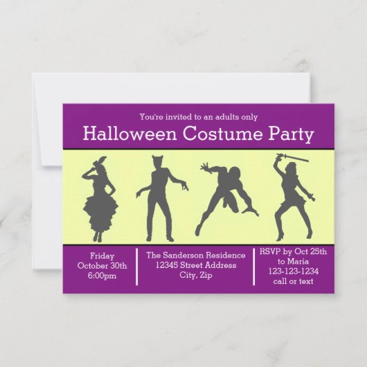 Silhouette de costume violet - Invitation de fête (Devant)