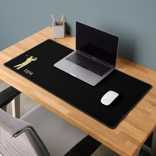 Silhouette de Golfer Or Monogramme sur Noir (Bureau 2)
