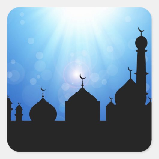 Silhouette de la mosquée avec Sunburst - Sticker (Devant)
