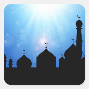 Silhouette de la mosquée avec Sunburst - Sticker