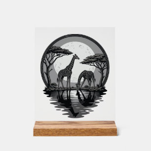 Silhouette de lune de girafe vintage safari vector