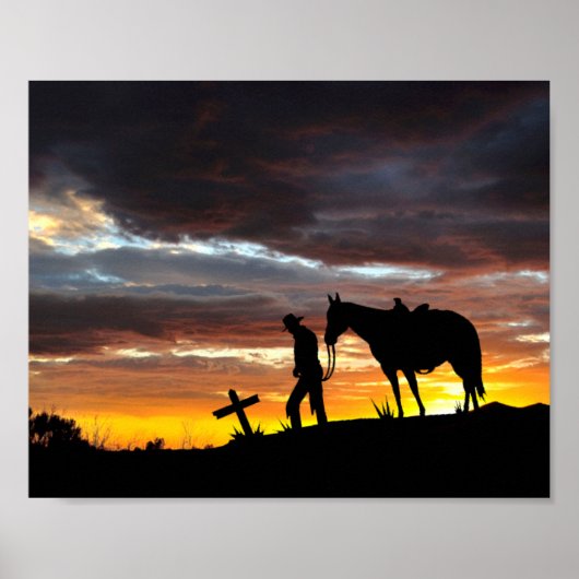 Silhouette De Prière Cowboy Avec Poster Du Coucher (Devant)