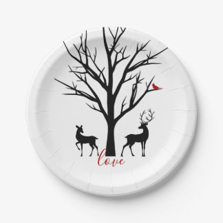 Silhouette Deer Couple in Love Winter Papieren Bordje