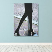 Silhouette des jambes sur la toile du coin (Insitu (Plancher de Bois))