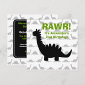 Silhouette Dinosaur Dino Birthday Uitnodiging (Voorkant / Achterkant)