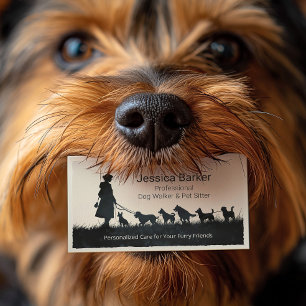  Silhouette Dog Walker en Pet Sitter Visitekaartje
