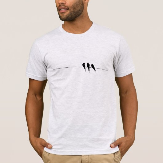 Silhouette d'oiseaux noirs sur T-shirt Wire (Devant)