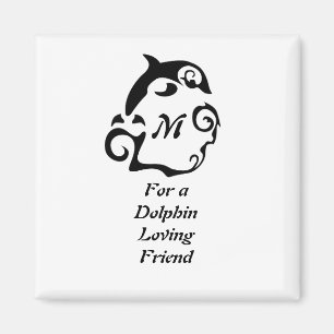 Silhouette Dolphin in a Black Zee Wave Monogram Magneet