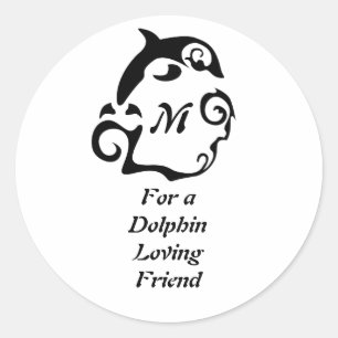Silhouette Dolphin in a Black Zee Wave Monogram Ronde Sticker