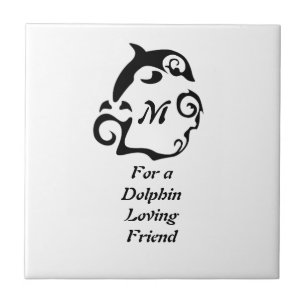 Silhouette Dolphin in a Black Zee Wave Monogram Tegeltje