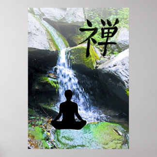 Silhouette doordrukken met waterval poster