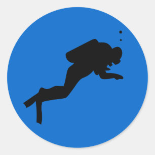 Silhouette du plongeur - Sticker rond