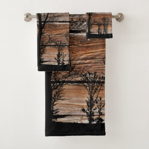 Silhouette En Bois Sur L'Ensemble De Serviettes De