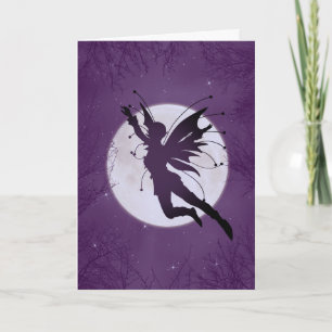 Silhouette Fairy Flying w / Moon Verjaardag Kaart