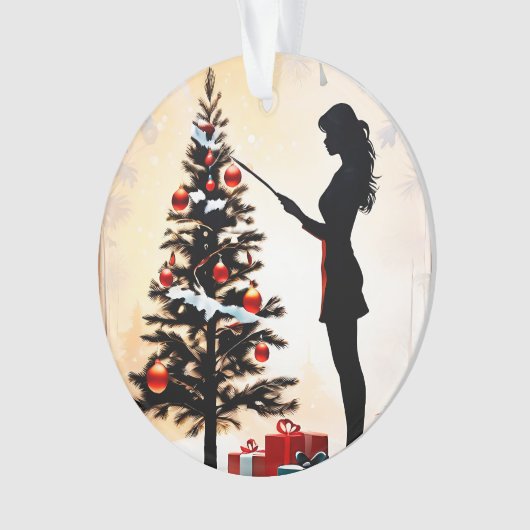 Silhouette femme avec arbre de Noël décoré (devant)