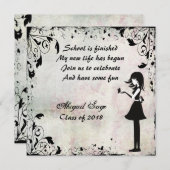 Silhouette fille avec Invitation de graduation pap (Devant / Derrière)