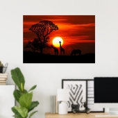 Silhouette giraffes en rhino poster (Thuiskantoor)