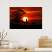 Silhouette giraffes en rhino poster (Keuken)