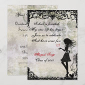 Silhouette Girl and Hearts Graduation Invitation (Devant / Derrière)