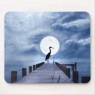 Silhouette Heron op Pier Full Moon Beach Muismat
