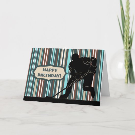 Silhouette Hockey Player Happy Birthday Card Kaart (Voorkant)