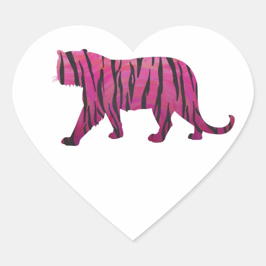 Silhouette Hot Pink en Black Tiger Hart Sticker (Voorkant)