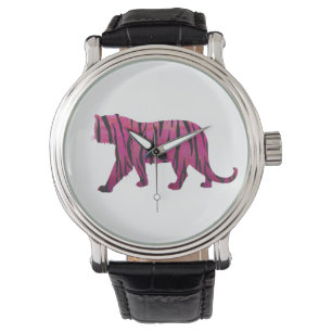 Silhouette Hot Pink en Black Tiger Horloge