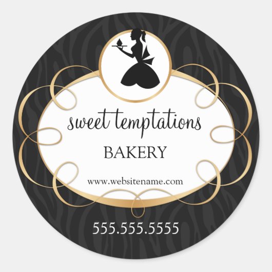 Silhouette Lady en Cupcake Bakery Packaging Ronde Sticker (Voorkant)