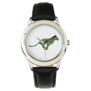 Silhouette Leopard Black en Green Horloge