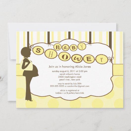 Silhouette mam Baby shower Boy Girl Yellow Brown Kaart (Voorkant)