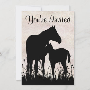 Silhouette Mare en Foal Horse Baby shower Kaart