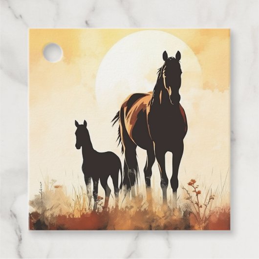 Silhouette merrie en veulen Sunset Horse Baby show Bedankjes Labels (Voorkant)