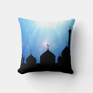 Silhouette mosquée avec rayons du soleil - Coussin