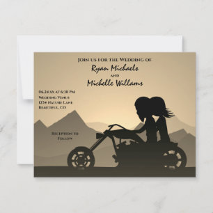 Silhouette Motorcycle Couple Mountain Wedding Kaart