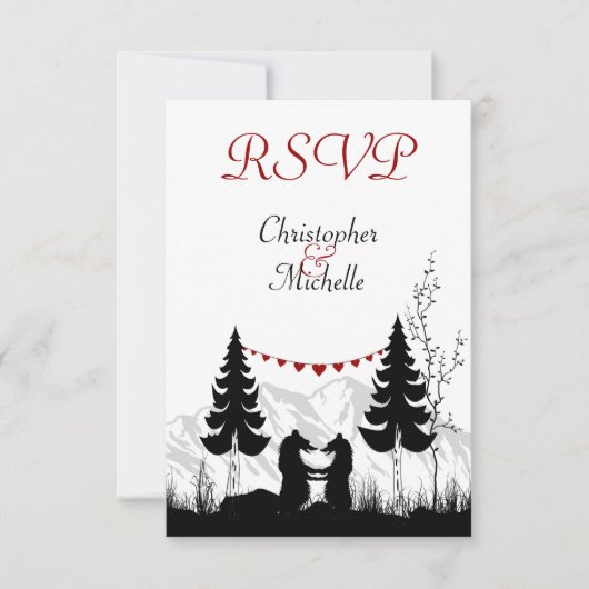 Silhouette Mountain Bears Wedding RSVP Cartes (Devant)