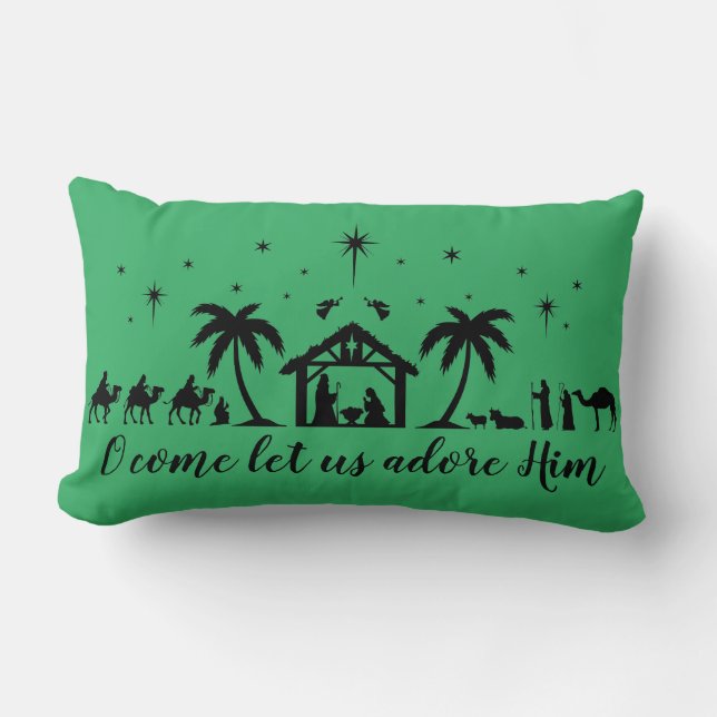 Silhouette Natitivity-scène met kerstSierkussen Kussen (Voorkant)